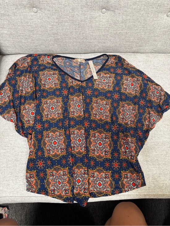 Lavish Tops - Lavish Navy and Rust Boho Tile Print Short Sleeve Top